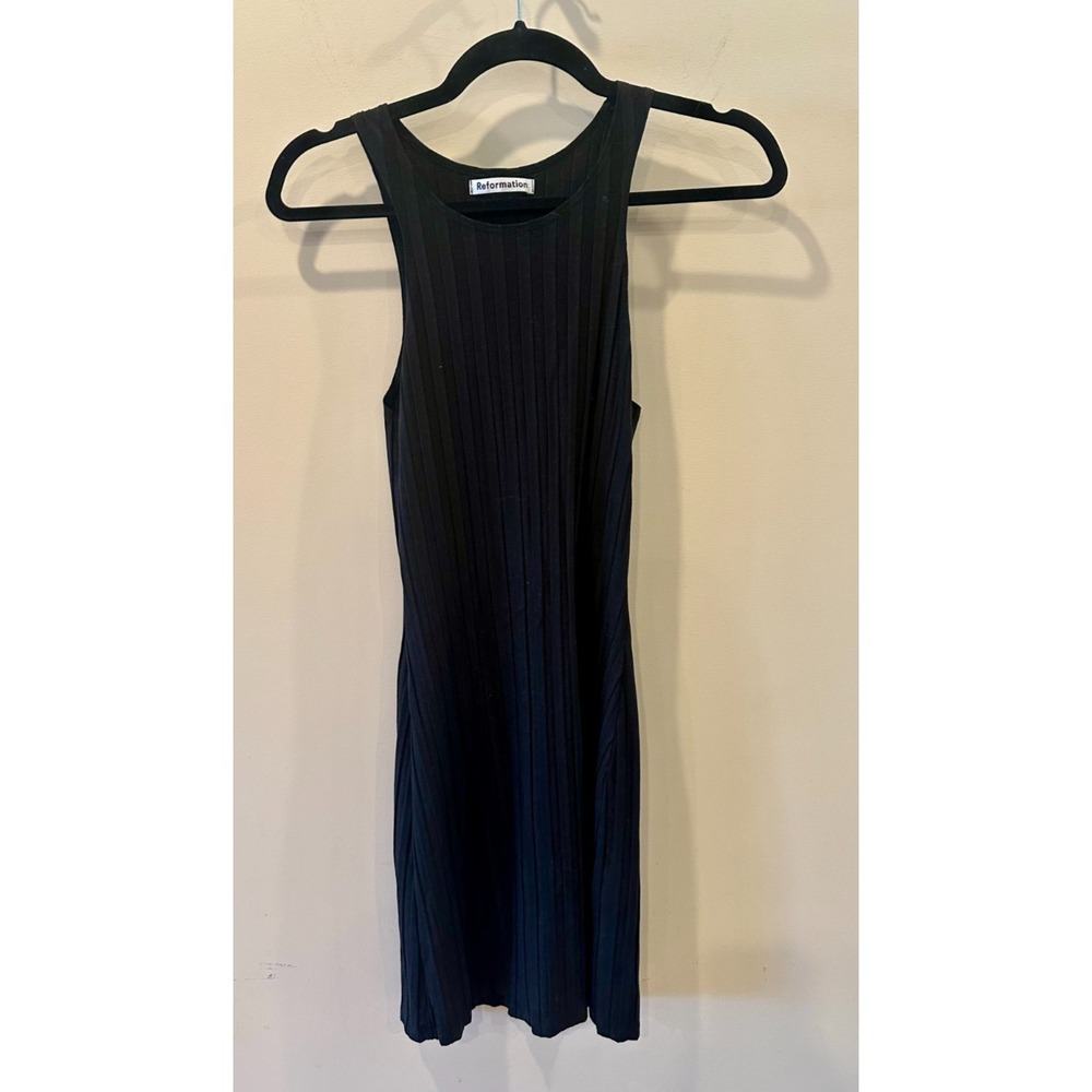 REFORMATION Black Mel Ribbed Knit Crewneck Bodycon Tank LBD Mini Dress Small